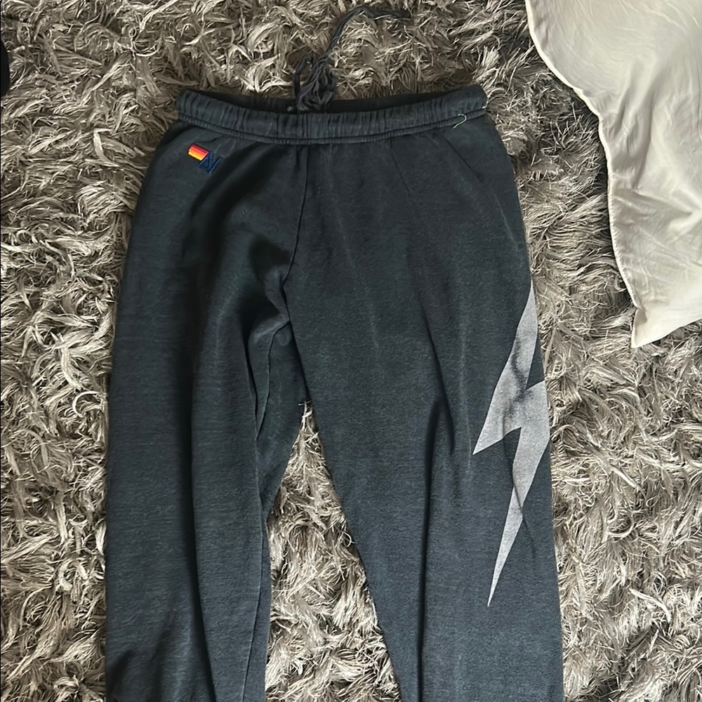 Aviator Nation Dark Gray Joggers with Lightning Bolt
